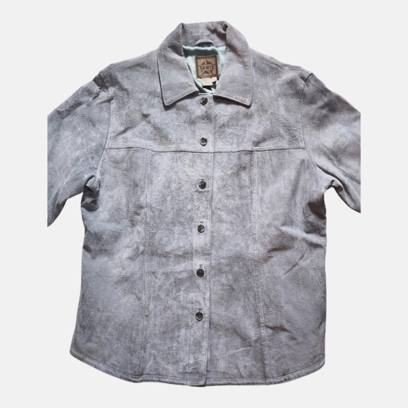 Vintage A.M.I. Suede Leather Jacket L Gray Satin Lined Western Y2K 90s - Picture 1 of 16